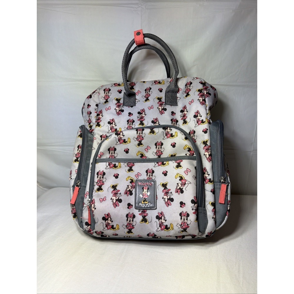 Disney Baby Minnie Mouse Large Gray Pink Polyester Backpack Diaper Bag Insulated
